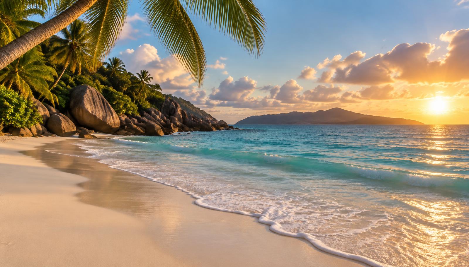 Empty tropical beach at sunset
